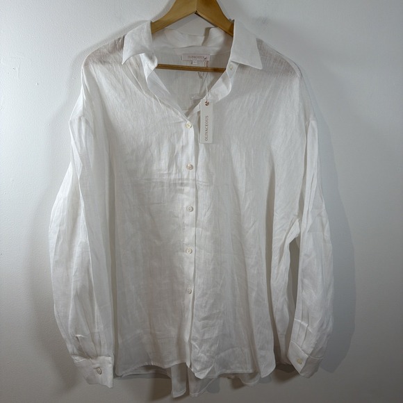 Olivaceous White Oversized Long Sleeve Button Up Linen Shirt Top Large NWT - Picture 2 of 11